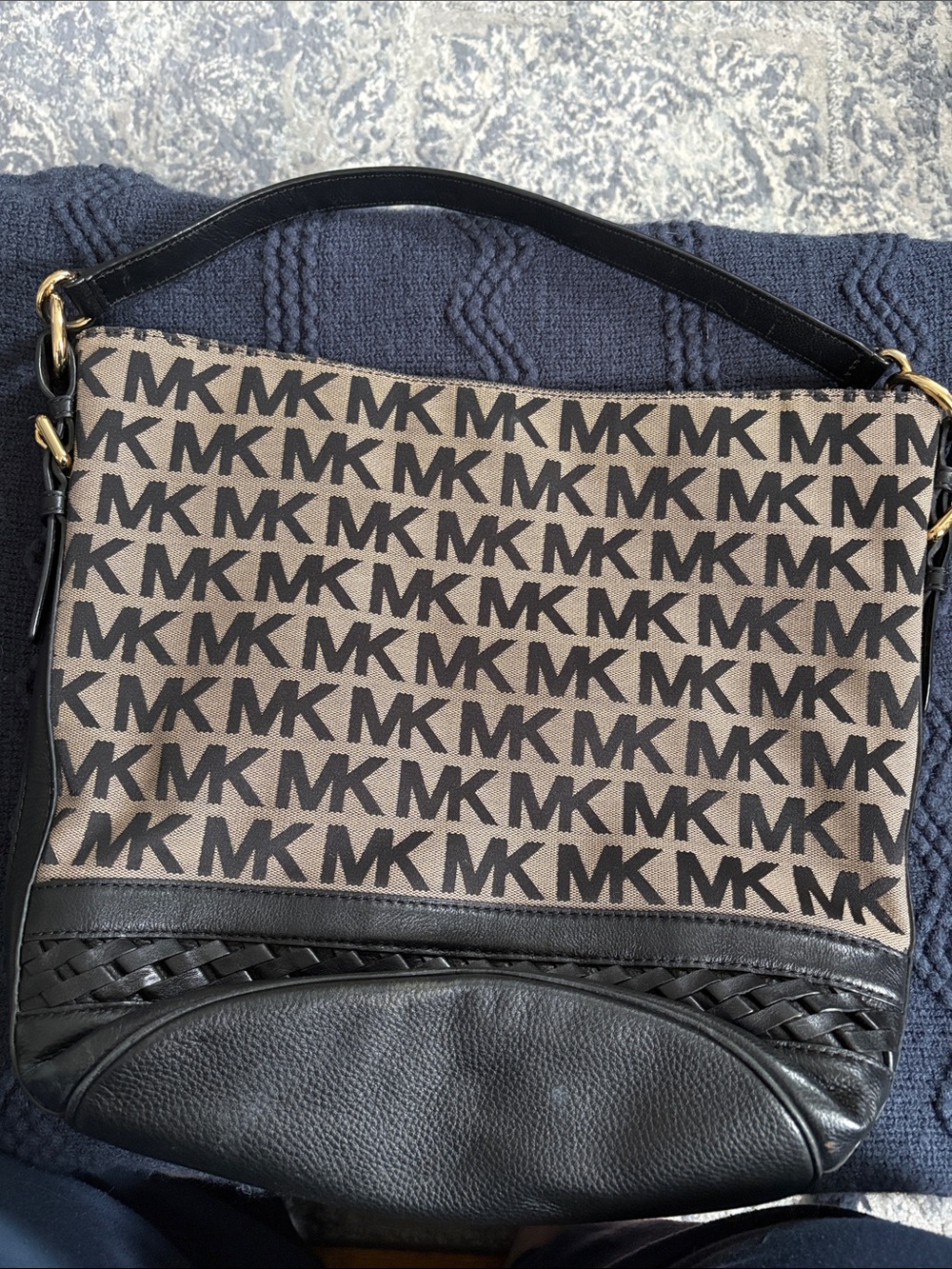 Michael Kors Black & Brown MK Signature Shoulder Bag